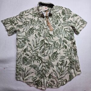 C&C California Mens Linen Monkey Tropical Print Short Sleeve Button Down Shirt M